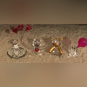Crystal Bear Figurines with Heart and Balloon Accents ❤️ 🎈Set of 4